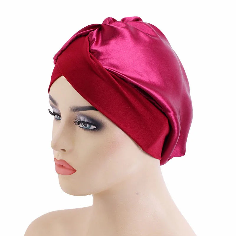 New Women Satin Bonnet Wide Stretch Band Hair Care Comfortable Lady Night Sleep Hat Adjust Hair Styling Cap Head Wrap
