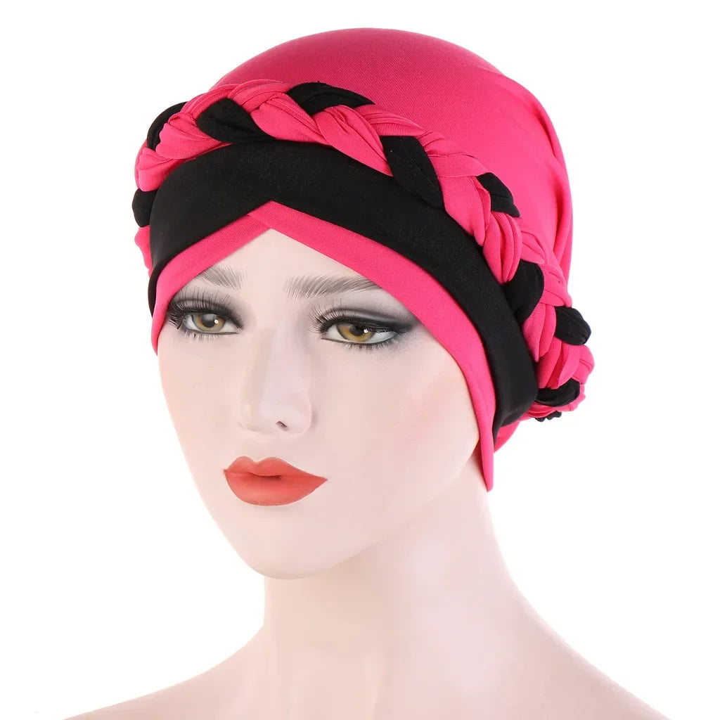 Colorblock Twisted Hijab Turban Hat for Women African Head Scarf Beanie Cancer Chemo Headwear Cap Head Wraps Women