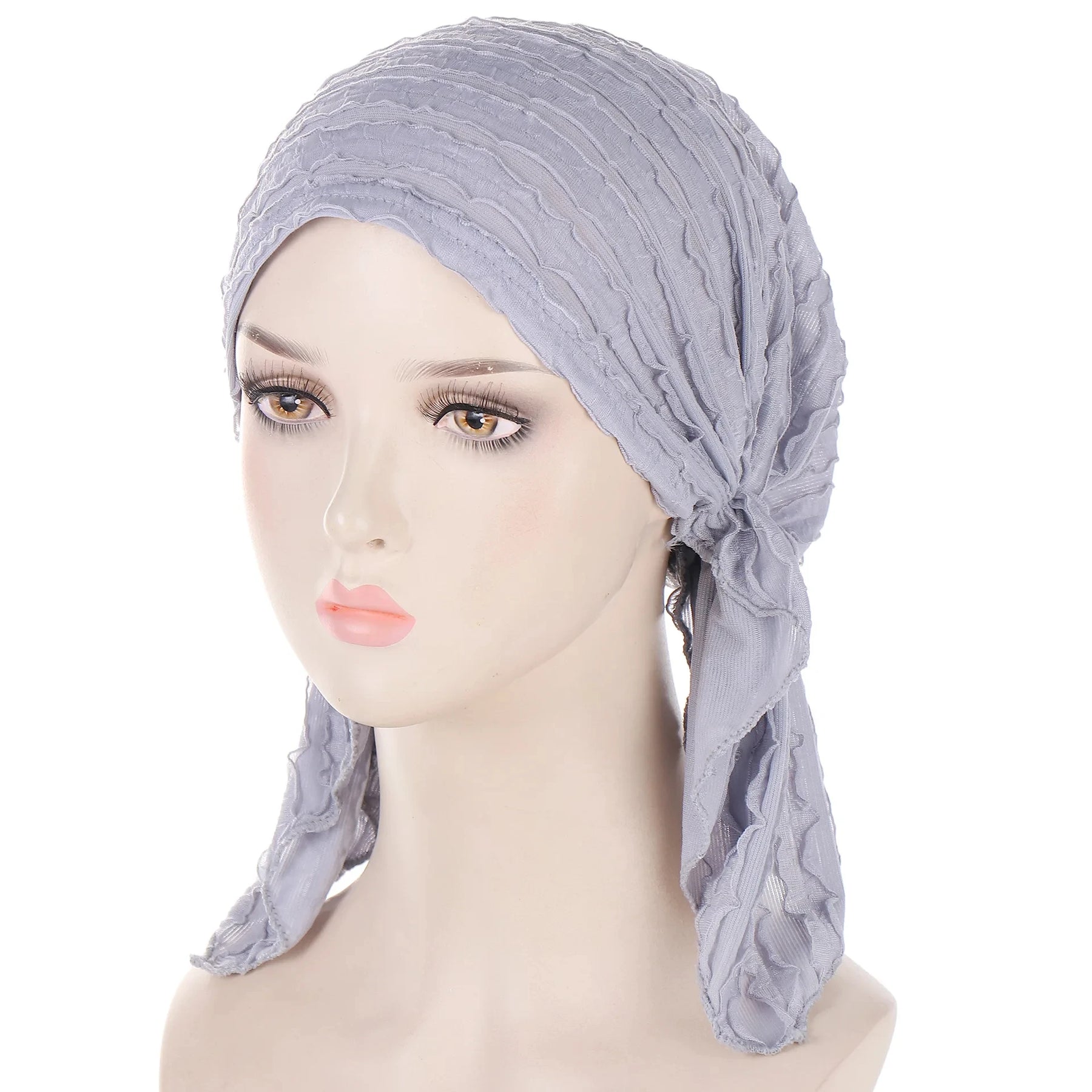 2024 New Women's Hijab Ruffle Trim Breathable Pleated Head Scarf Cap Breathable Hair Cap Fashionable Turban Multicolor Available
