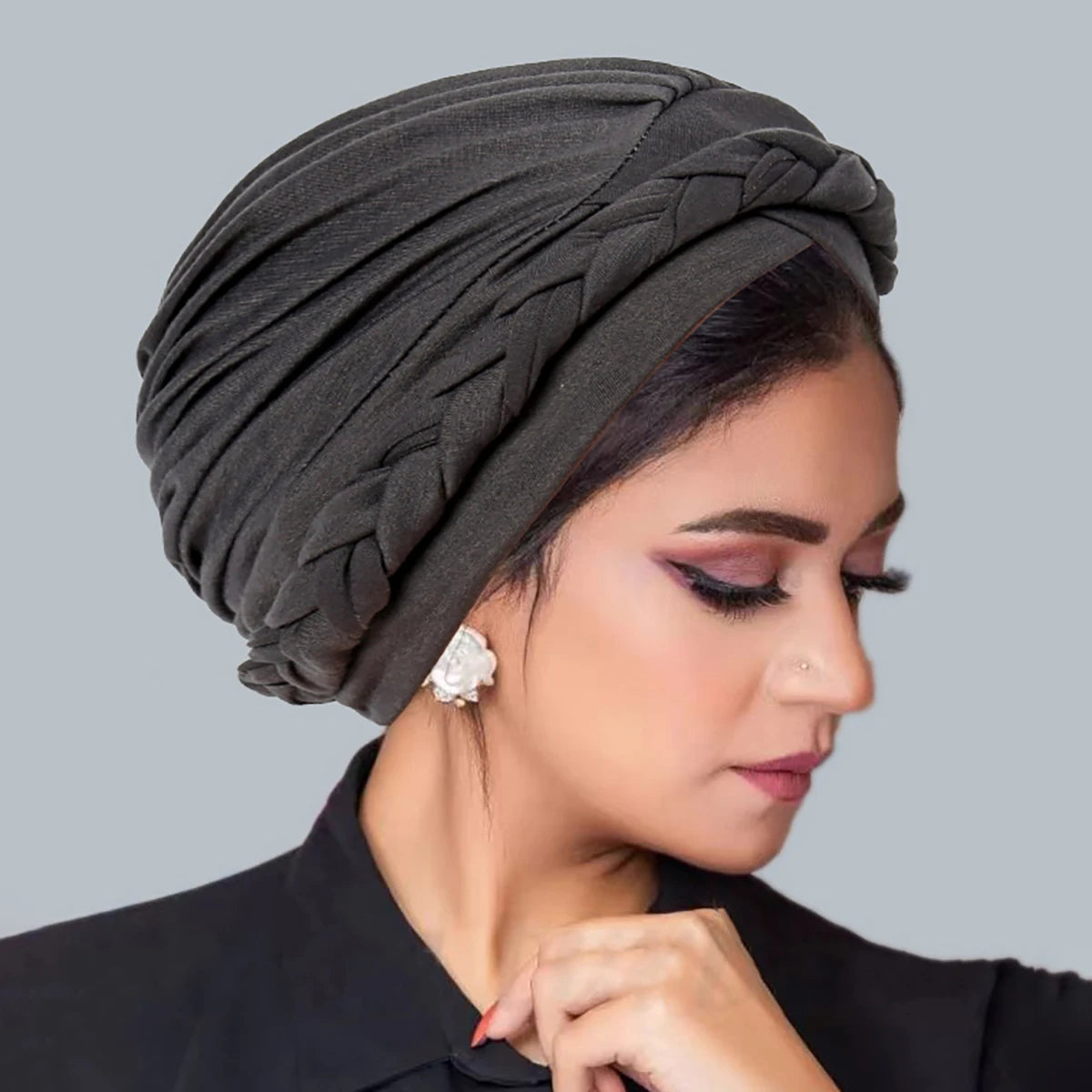 Solid Color Braid Muslim Hijab Caps Crossed Forehead Women Wrap Head Soft Elastic Fashion Indian Turban Bonnet