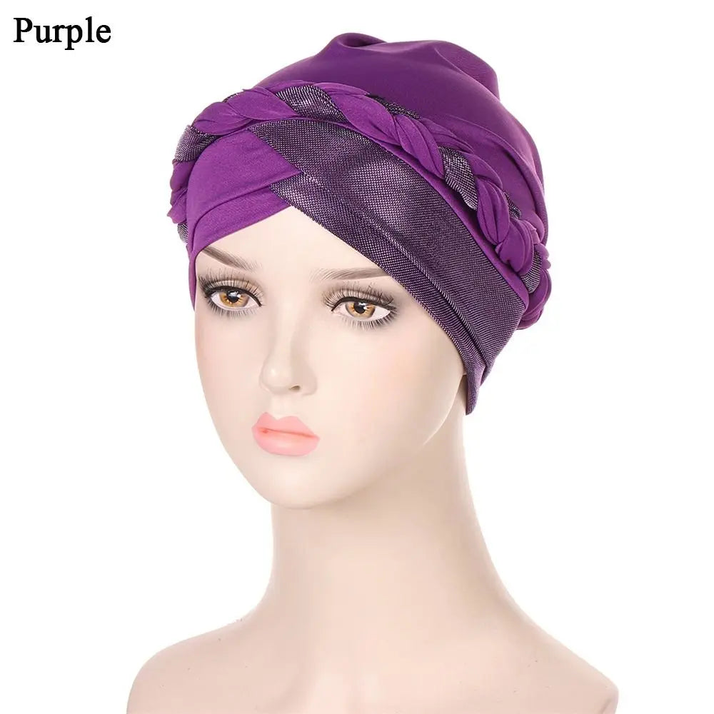 Lady Islamic Headwear Braid Head Wrap Chemo Cap Turban Hat Sleep Cap Cancer Hat