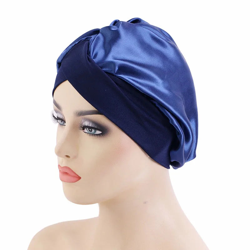 New Women Satin Bonnet Wide Stretch Band Hair Care Comfortable Lady Night Sleep Hat Adjust Hair Styling Cap Head Wrap