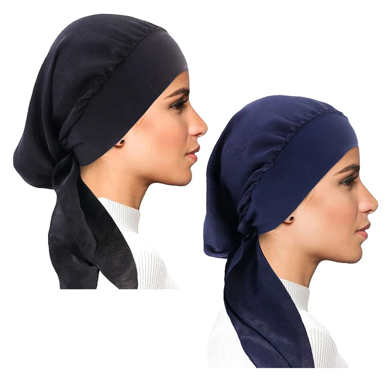 2PCS/LOT Women Muslim Pre-Tied Turban Cap Headscarf Hijab Chemo Hat Hair Loss Headscarf Wrap Strech Bandana Hair Accessories