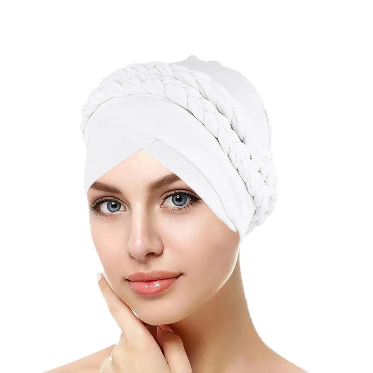 New European and American Spring and Autumn Muslim Baotou Hat Two Milk Silk Monochrome Braid Headscarf Hat