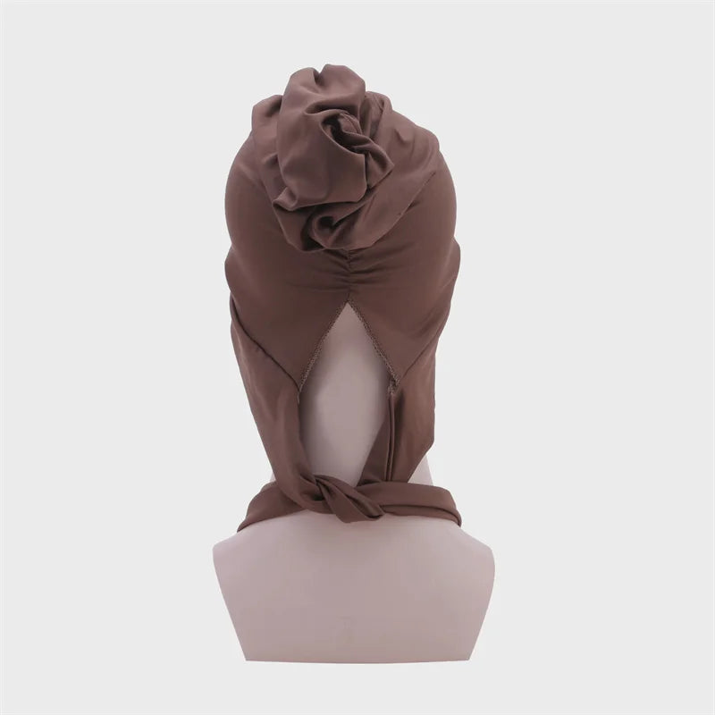 Muslim Women Stretch Solid Color Wrinkle Turban Hat Cancer Chemo Beanies Caps Pre-Tied Scarf Headwear Hair Accessories