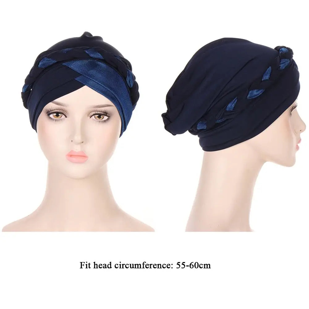 Lady Islamic Headwear Braid Head Wrap Chemo Cap Turban Hat Sleep Cap Cancer Hat
