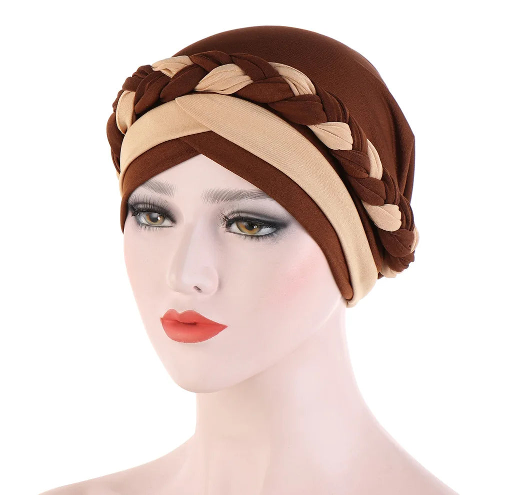 Colorblock Twisted Hijab Turban Hat for Women African Head Scarf Beanie Cancer Chemo Headwear Cap Head Wraps Women