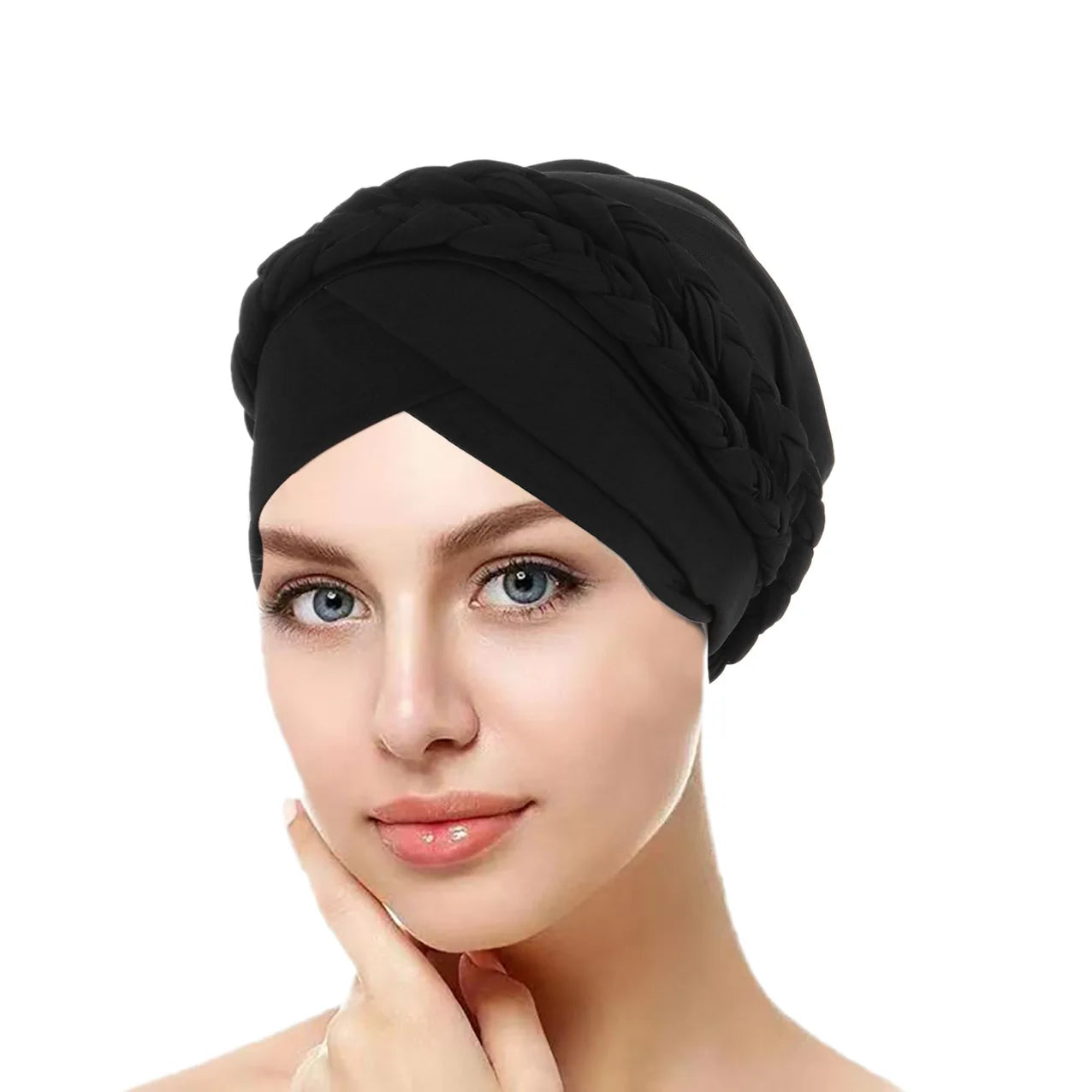 New European and American Spring and Autumn Muslim Baotou Hat Two Milk Silk Monochrome Braid Headscarf Hat