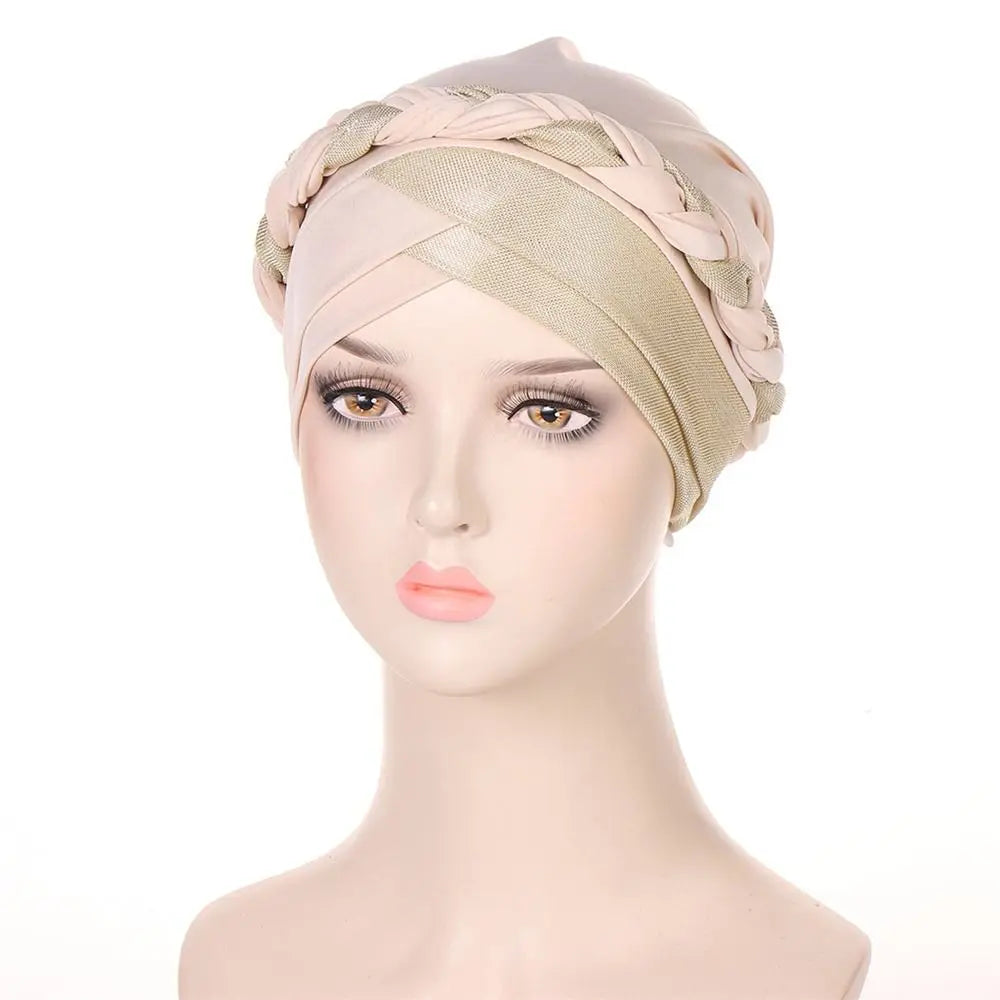 Lady Islamic Headwear Braid Head Wrap Chemo Cap Turban Hat Sleep Cap Cancer Hat