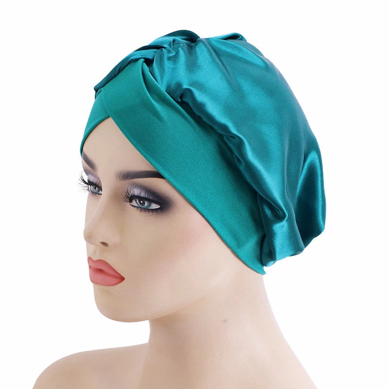 New Women Satin Bonnet Wide Stretch Band Hair Care Comfortable Lady Night Sleep Hat Adjust Hair Styling Cap Head Wrap
