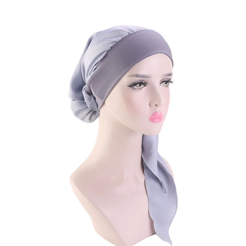 2PCS/LOT Women Muslim Pre-Tied Turban Cap Headscarf Hijab Chemo Hat Hair Loss Headscarf Wrap Strech Bandana Hair Accessories