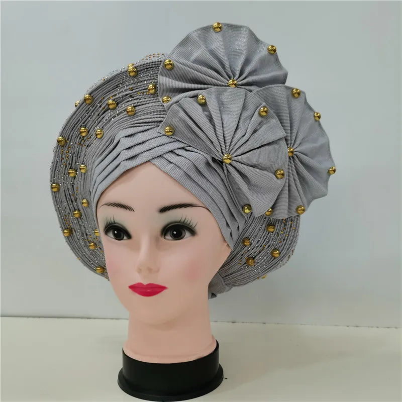 latest aso oke auto gele headtie Already Handmade African Cap Nigerian Wedding Gele Women Braid Turbans Ladies head Wraps 7L0981
