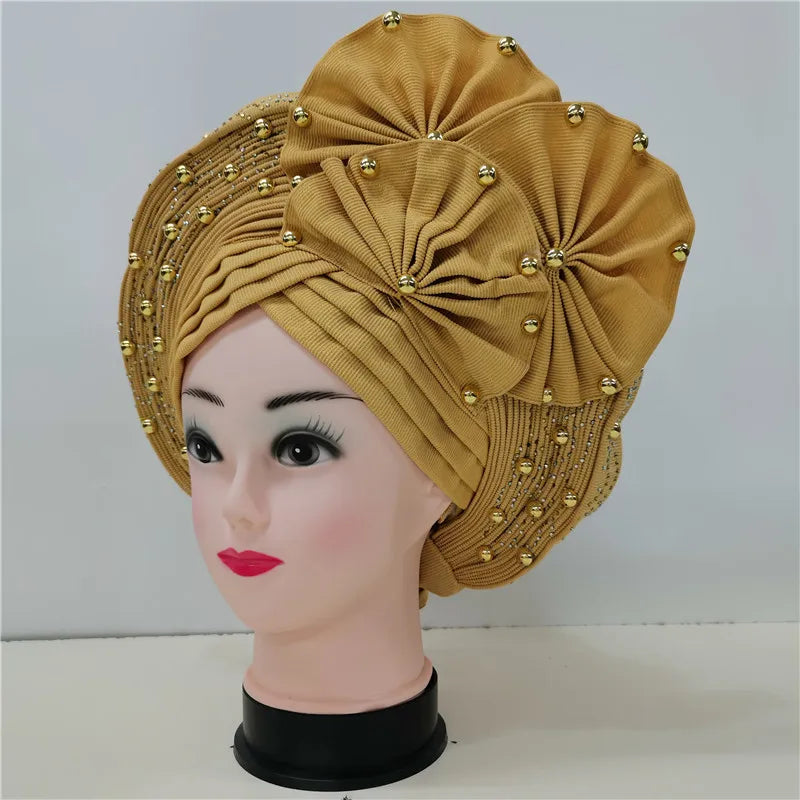 latest aso oke auto gele headtie Already Handmade African Cap Nigerian Wedding Gele Women Braid Turbans Ladies head Wraps 7L0981