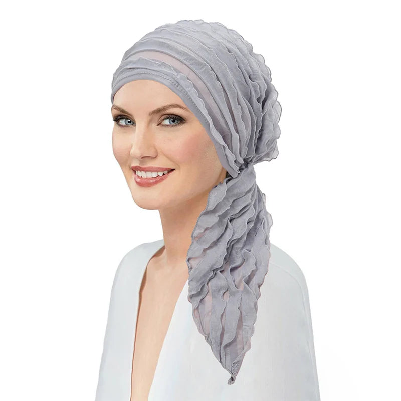 New Muslim Ruffled Headscarf Cap Women Chic Design Thin Hair Loss Headwrap Turbante Woman Solid Color Islamic Underscarf Bonnet