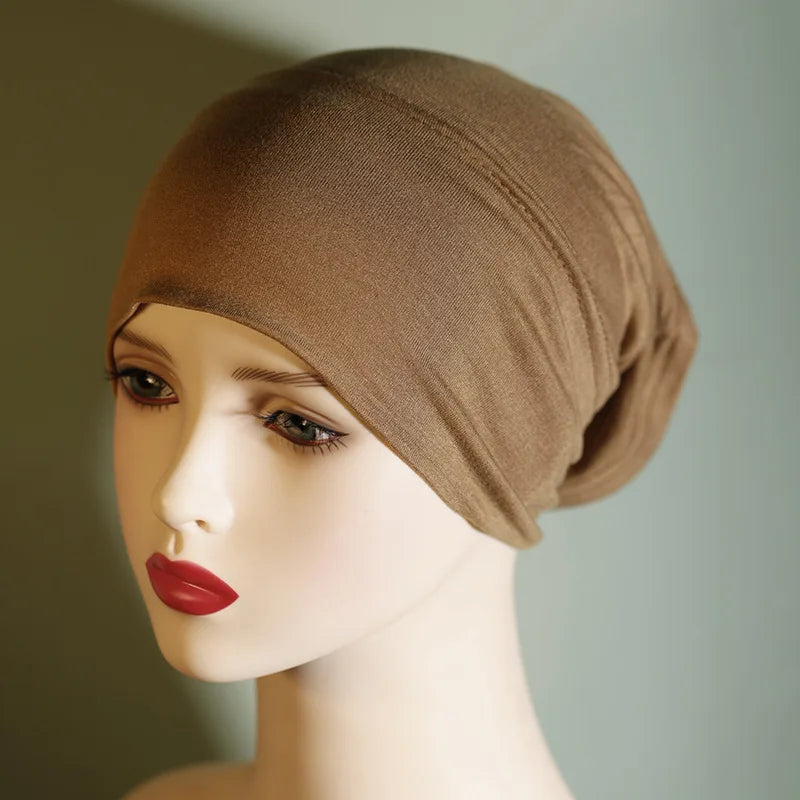 Fashion Women Inner Hijab Tube Muslim Cap Bonnet Plain Islamic Underscarf Bamboo Jersey Undercaps Female Turban Bonnet Round