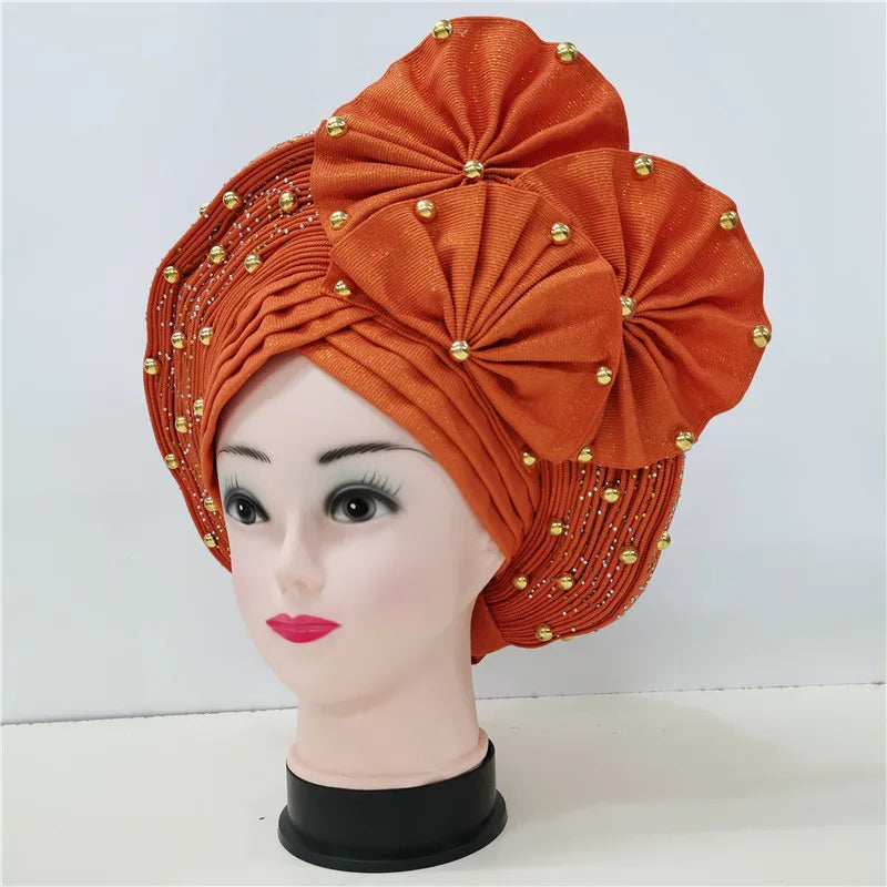 latest aso oke auto gele headtie Already Handmade African Cap Nigerian Wedding Gele Women Braid Turbans Ladies head Wraps 7L0981