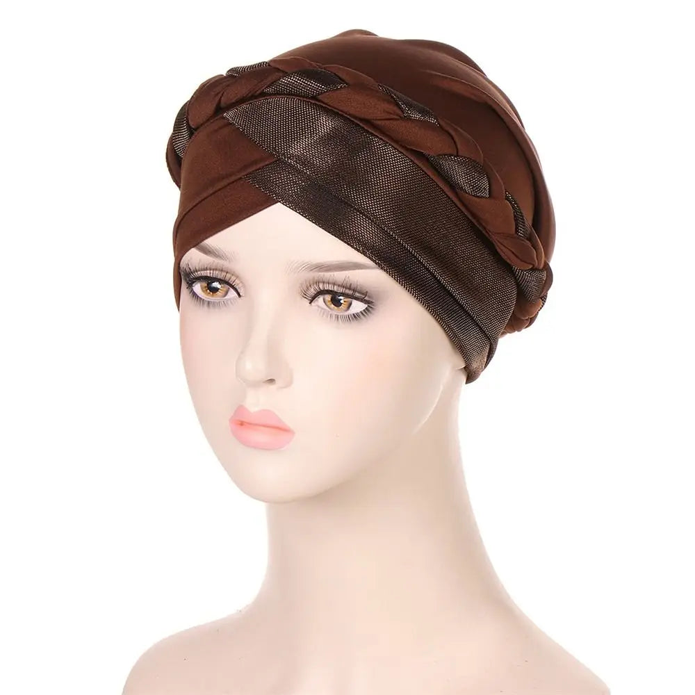 Lady Islamic Headwear Braid Head Wrap Chemo Cap Turban Hat Sleep Cap Cancer Hat