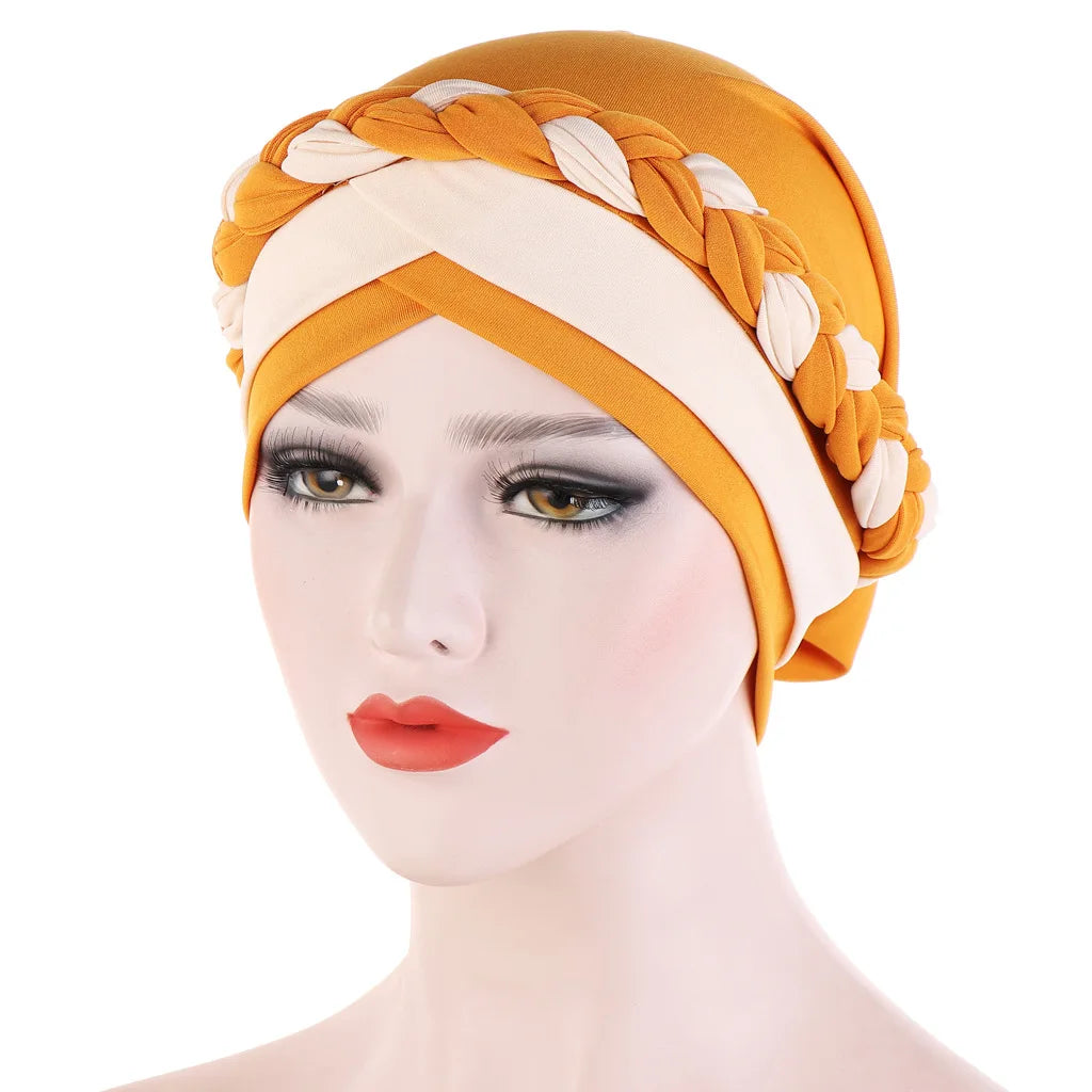 Colorblock Twisted Hijab Turban Hat for Women African Head Scarf Beanie Cancer Chemo Headwear Cap Head Wraps Women