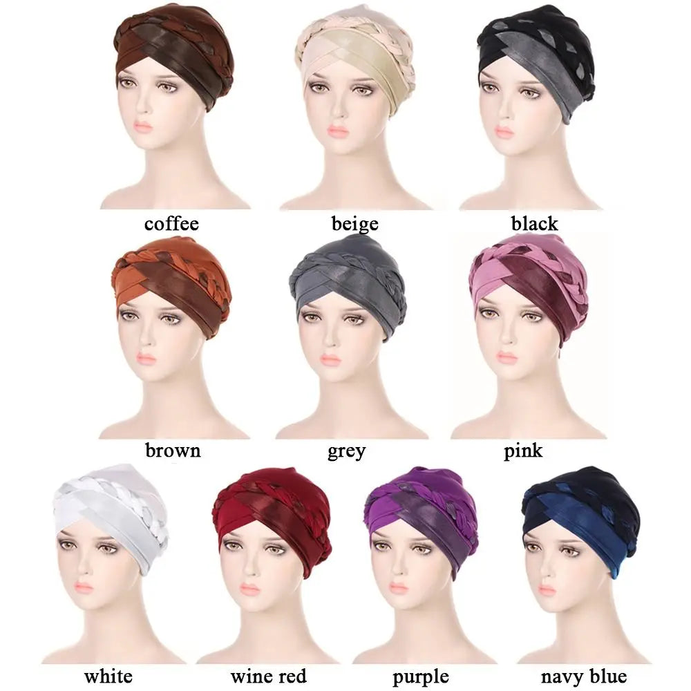 Lady Islamic Headwear Braid Head Wrap Chemo Cap Turban Hat Sleep Cap Cancer Hat