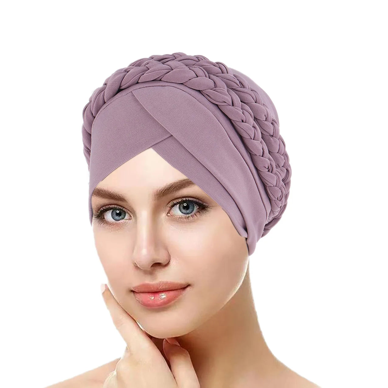 New European and American Spring and Autumn Muslim Baotou Hat Two Milk Silk Monochrome Braid Headscarf Hat