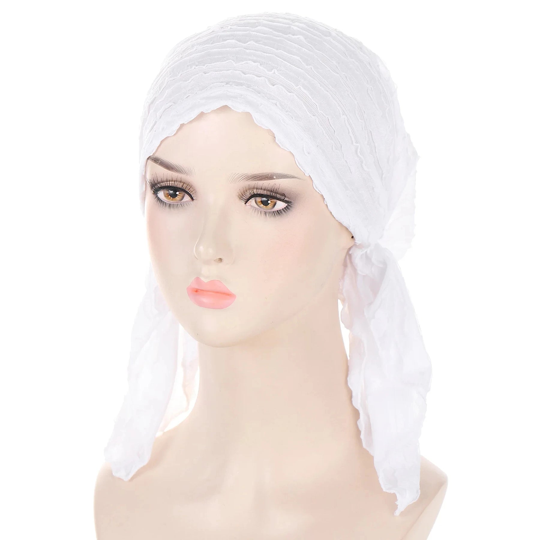 2024 New Women's Hijab Ruffle Trim Breathable Pleated Head Scarf Cap Breathable Hair Cap Fashionable Turban Multicolor Available