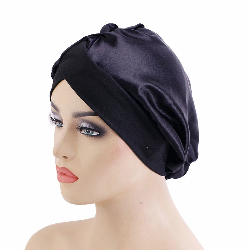 New Women Satin Bonnet Wide Stretch Band Hair Care Comfortable Lady Night Sleep Hat Adjust Hair Styling Cap Head Wrap
