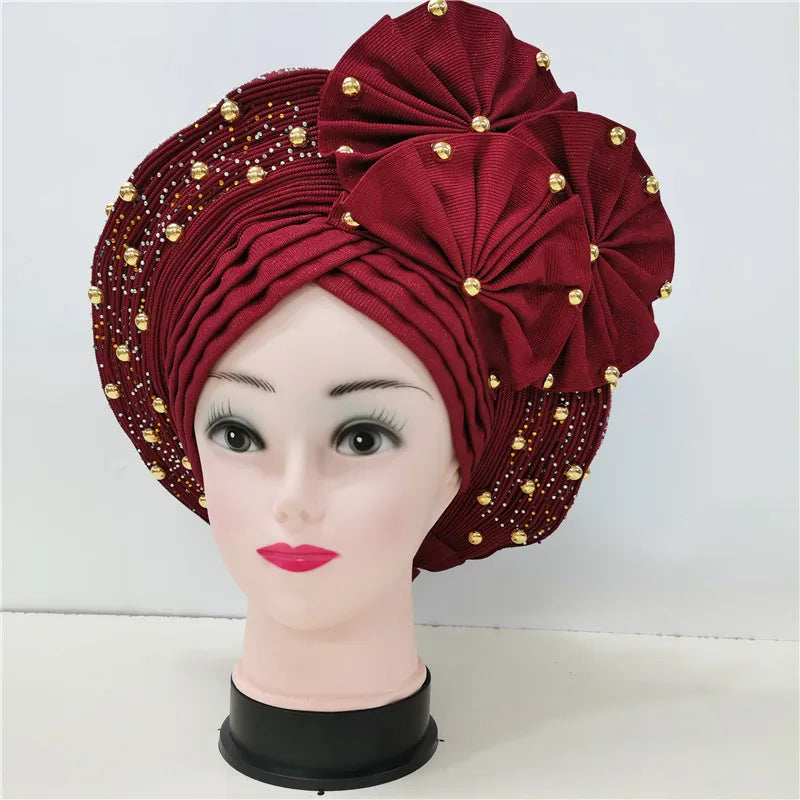 latest aso oke auto gele headtie Already Handmade African Cap Nigerian Wedding Gele Women Braid Turbans Ladies head Wraps 7L0981