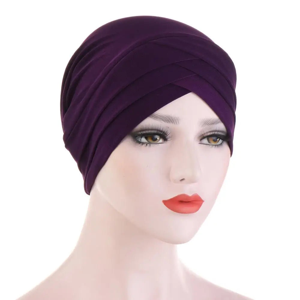 Forehead Cross Muslim Turban Pure Color Stretch Cotton Inner Hijabs For Caps Ready To Wear Women Head Scarf Under Hijab Bonnet