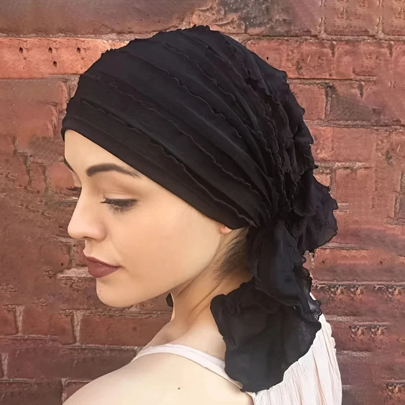 2024 New Women's Hijab Ruffle Trim Breathable Pleated Head Scarf Cap Breathable Hair Cap Fashionable Turban Multicolor Available