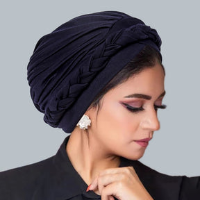 Solid Color Braid Muslim Hijab Caps Crossed Forehead Women Wrap Head Soft Elastic  Fashion Indian Turban Bonnet