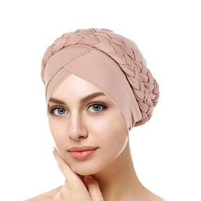 New European and American Spring and Autumn Muslim Baotou Hat Two Milk Silk Monochrome Braid Headscarf Hat