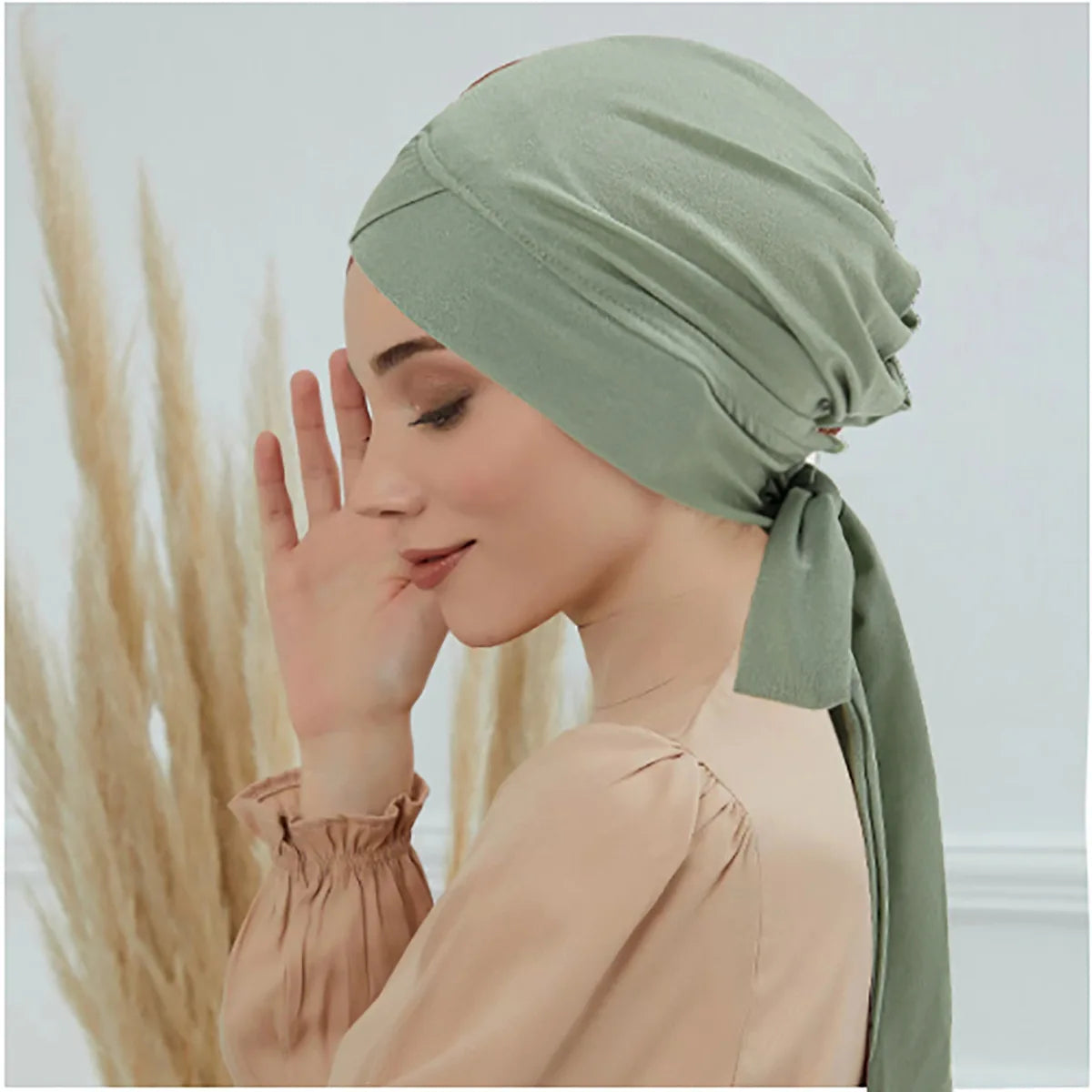 Crossed Forehead Women's Hijab Solid Color Muslim Ladies Turban Bonnet Long Tail Head Wrap Head Scarf Indian Hats