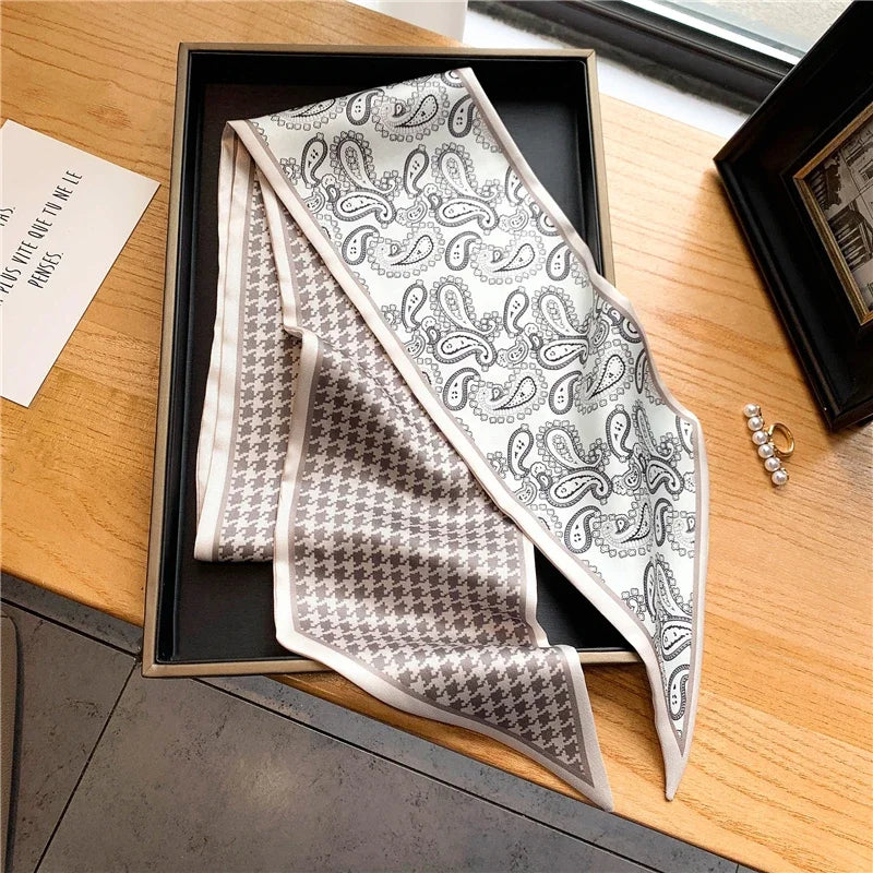 Lenço Marrom Paisley / Pied-de-Poule - 15x150 cm