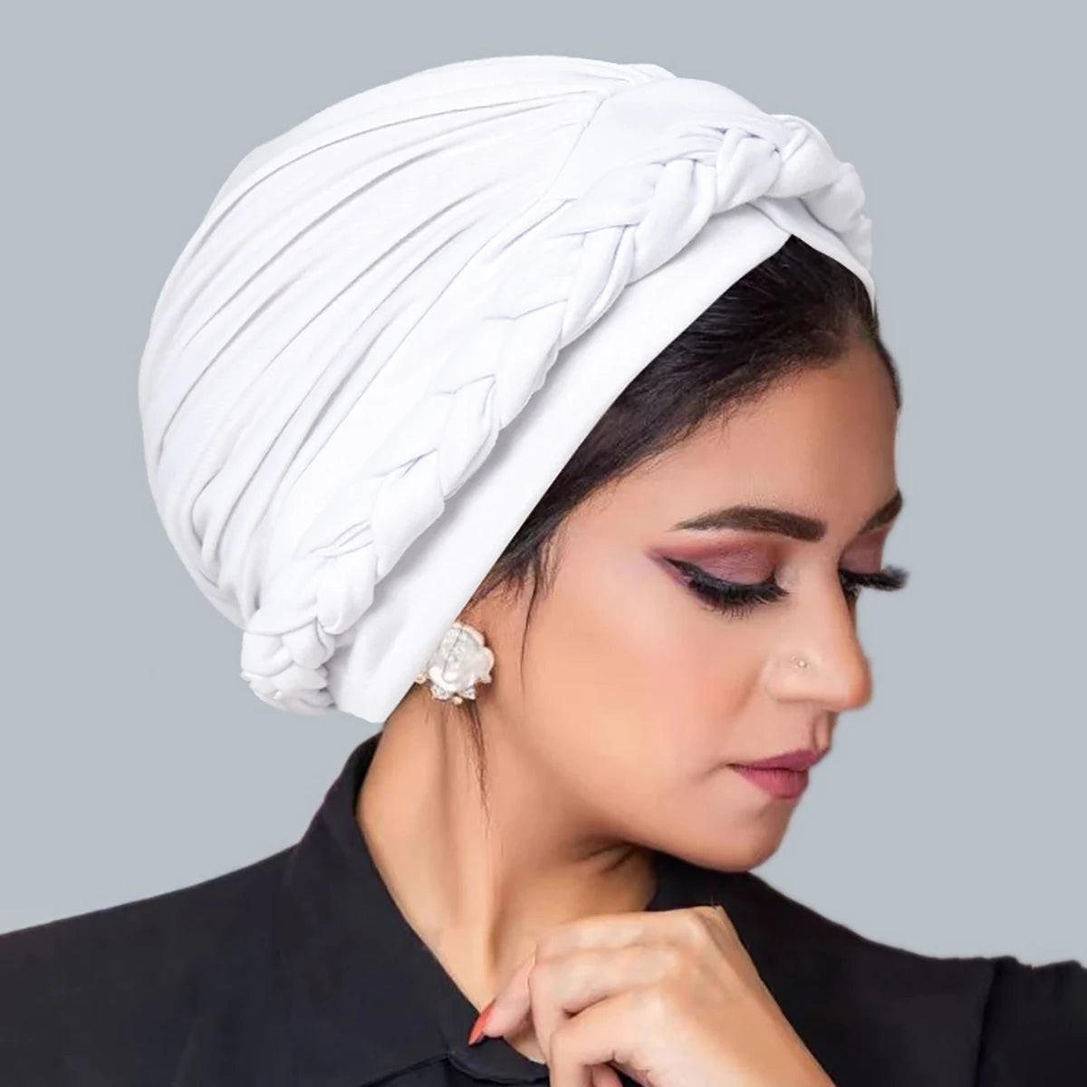 Solid Color Braid Muslim Hijab Caps Crossed Forehead Women Wrap Head Soft Elastic  Fashion Indian Turban Bonnet