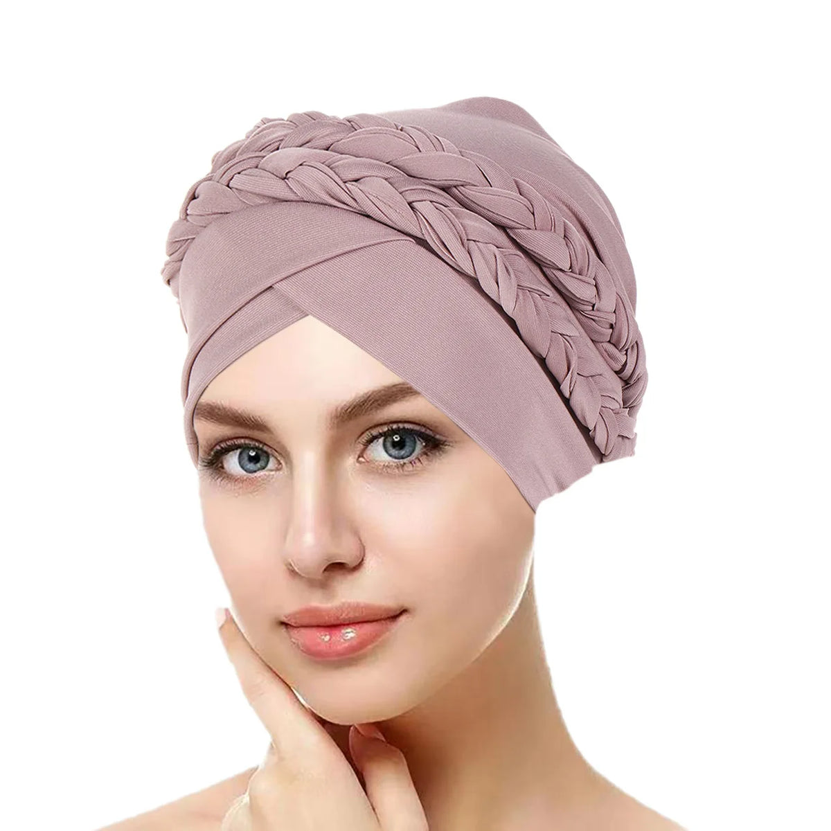New European and American Spring and Autumn Muslim Baotou Hat Two Milk Silk Monochrome Braid Headscarf Hat
