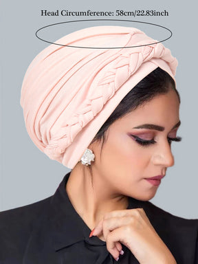Solid Color Braid Muslim Hijab Caps Crossed Forehead Women Wrap Head Soft Elastic  Fashion Indian Turban Bonnet