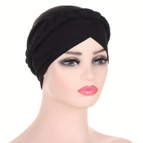 Solid Color Braid Turban Hat Casual Head Wraps Headscarf Classic Elastic Beanies Chemo Cap For Women