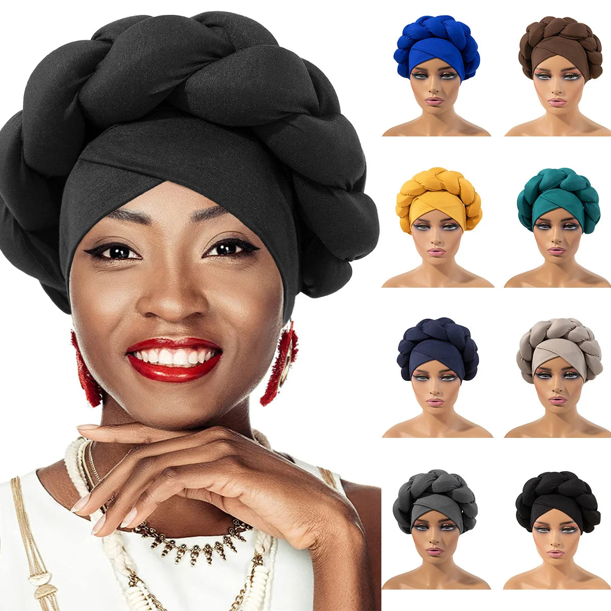 Exaggerated Big Braid Head Band Europe Bohemian Style Flax Turban Cap For Women Nigeria Wedding Party Headpiece Female Headbands