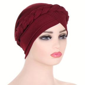 Solid Color Braid Turban Hat Casual Head Wraps Headscarf Classic Elastic Beanies Chemo Cap For Women