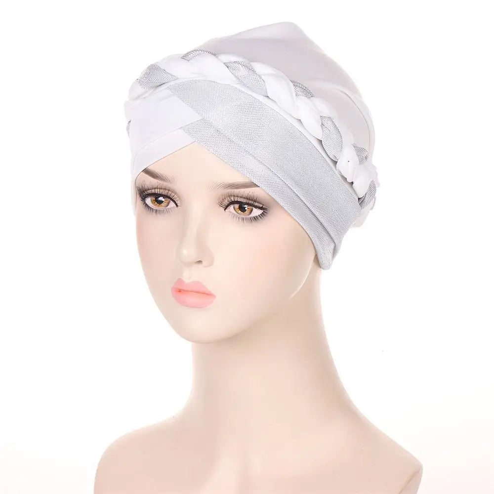 Lady Islamic Headwear Braid Head Wrap Chemo Cap Turban Hat Sleep Cap Cancer Hat