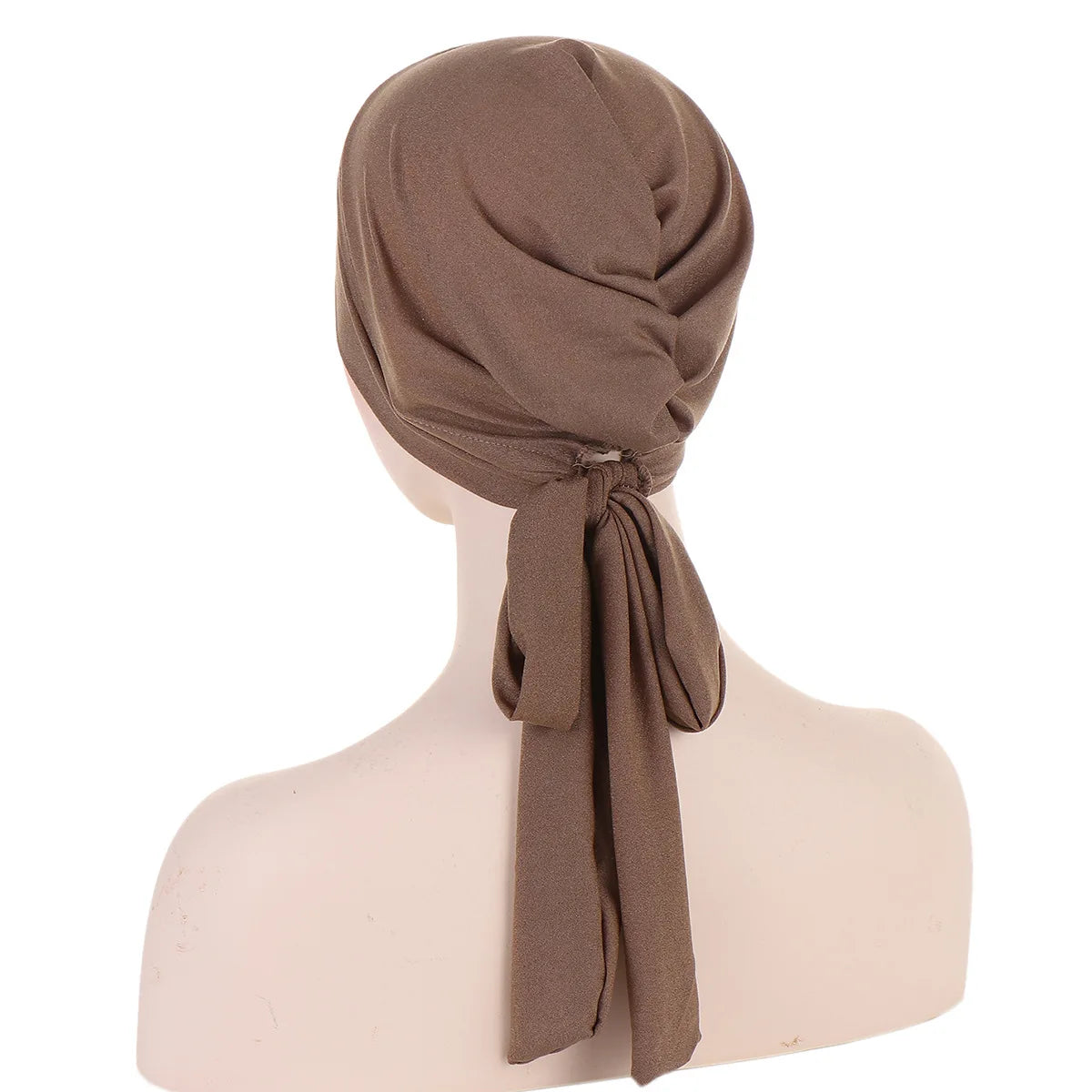 Crossed Forehead Women's Hijab Solid Color Muslim Ladies Turban Bonnet Long Tail Head Wrap Head Scarf Indian Hats