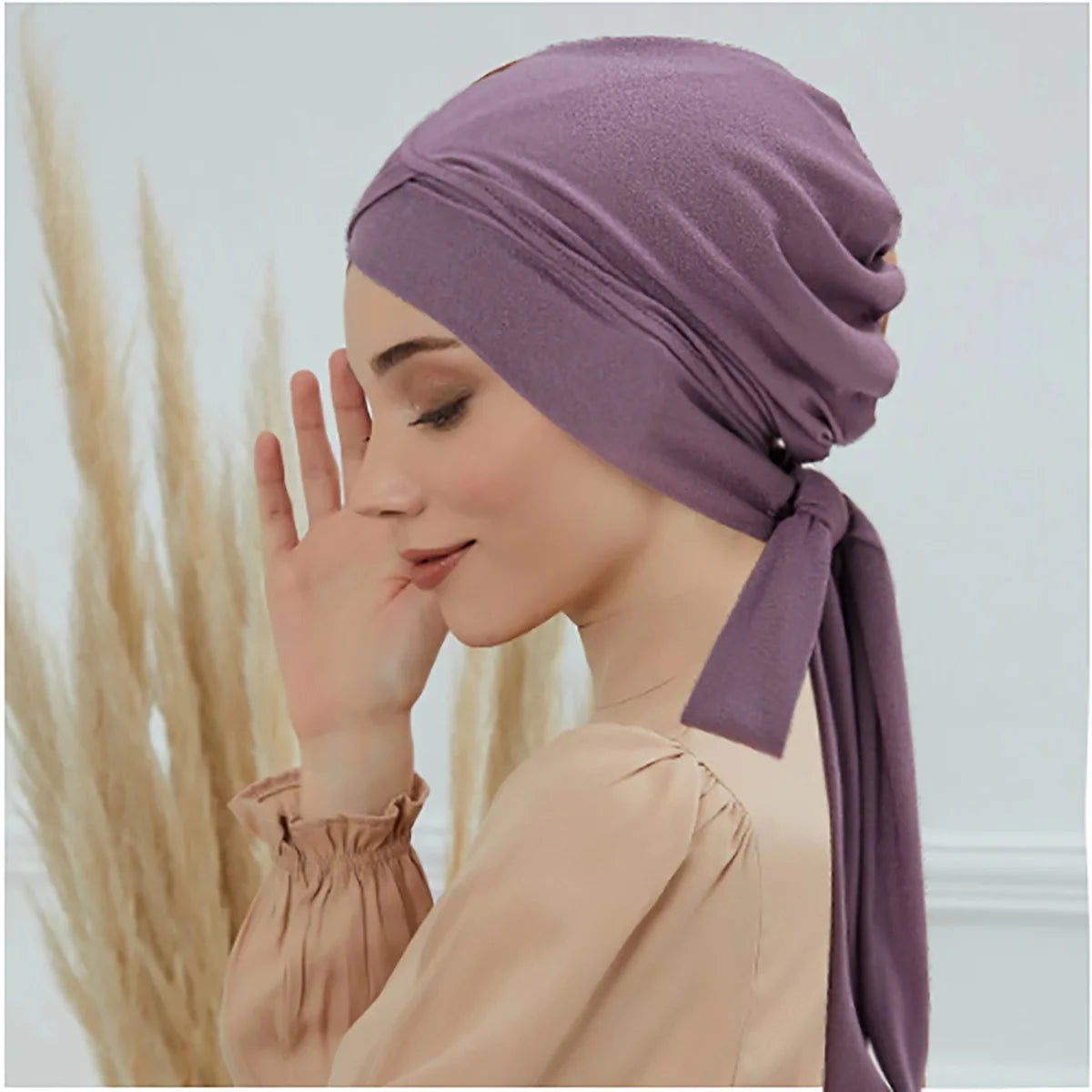 Crossed Forehead Women's Hijab Solid Color Muslim Ladies Turban Bonnet Long Tail Head Wrap Head Scarf Indian Hats
