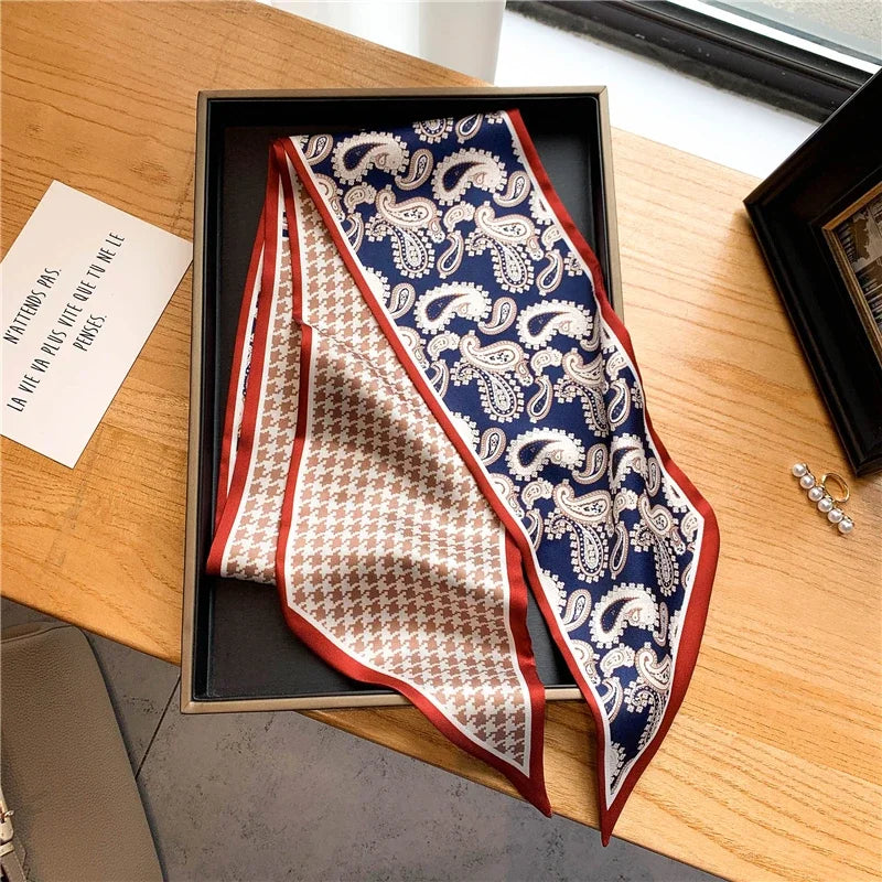 Lenço Paisley Azul / Pied-de-Poule Marrom 15x150cm