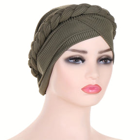 Solid Color Braid Turban Hat Casual Head Wraps Headscarf Classic Elastic Beanies Chemo Cap For Women