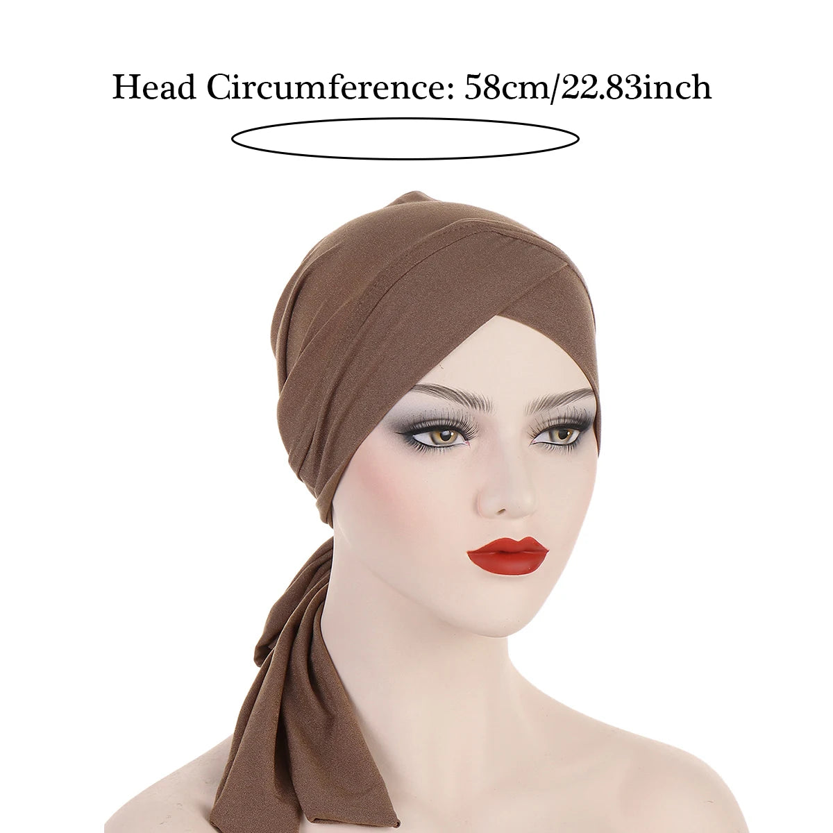 Crossed Forehead Women's Hijab Solid Color Muslim Ladies Turban Bonnet Long Tail Head Wrap Head Scarf Indian Hats