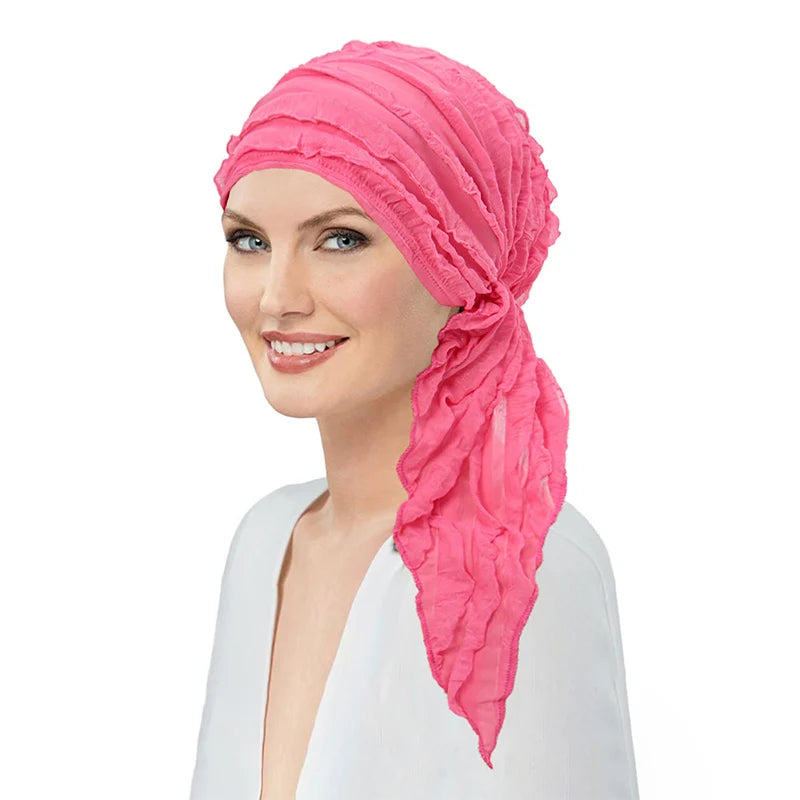 New Muslim Ruffled Headscarf Cap Women Chic Design Thin Hair Loss Headwrap Turbante Woman Solid Color Islamic Underscarf Bonnet
